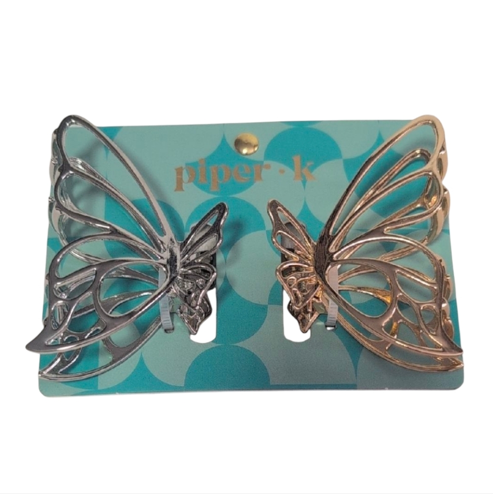 Piper-K Silver and Gold Butterfly Metal Hair Clips